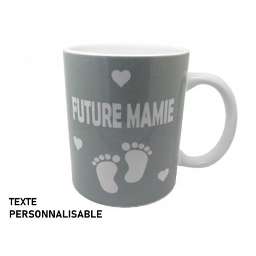 MUG PERSONNALISE PERSONNALISABLE ANNONCE GROSSESSE MAMIE PAPI TONTON GRIS  F de Bm créations