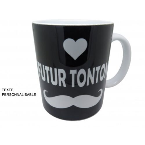 MUG PERSONNALISE PERSONNALISABLE ANNONCE GROSSESSE TONTON PAPI PARRAIN MOUSTACHE THEME NOIR F de Bm créations