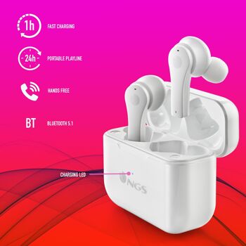 ARTICABLOOMWHITE-Écouteurs intra-auriculaires entièrement sans fil compatibles avec True Wireless Stereo et Bluetooth 5 4