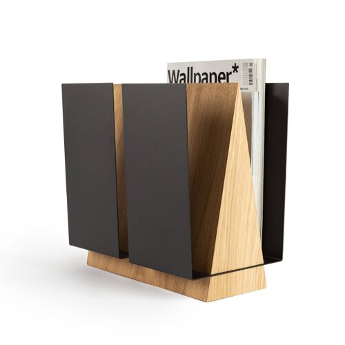 Magazine holder, black, oak or walnut WINGS