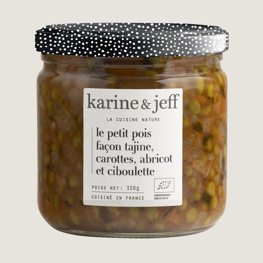 Erbsen nach Tajine-Art, Karotten, Aprikosen und Schnittlauch