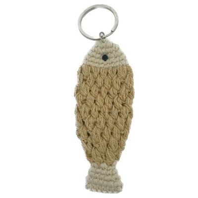 sustainable fish keychain sand - organic cotton - handmade in Nepal - bag hanger - crochet fish keychain