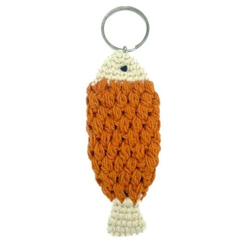 sustainable fish keychain orange - organic cotton - handmade in Nepal - bag hanger - crochet fish keychain