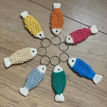 porte-clés poisson durable vert - coton biologique - fait à la main au Népal - cintre pour sac - porte-clés poisson au crochet 4