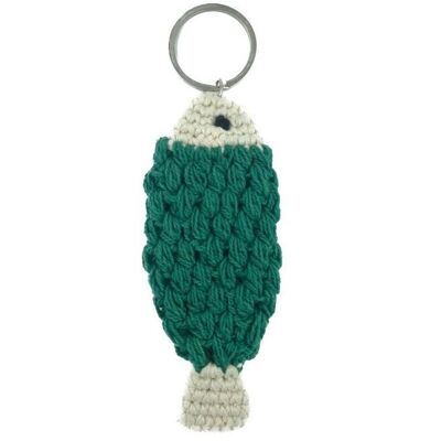 sustainable fish keychain green - organic cotton - handmade in Nepal - bag hanger - crochet fish keychain