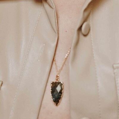 Collier acier labradorite pendentif pointe arrondie