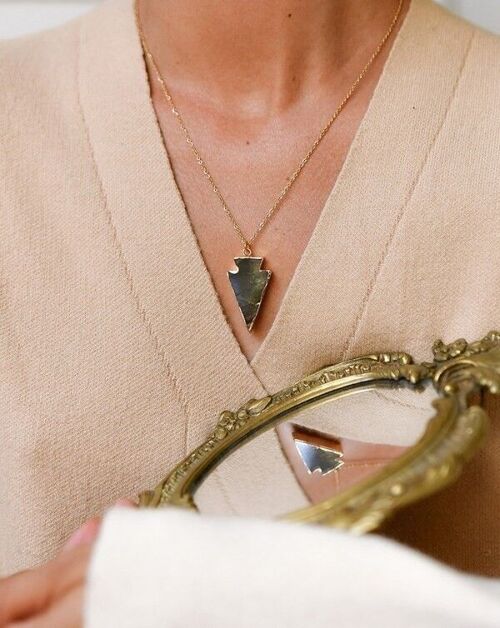 Collier Acier labradorite pendentif pointe triangulaire