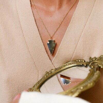 Steel necklace labradorite triangular point pendant