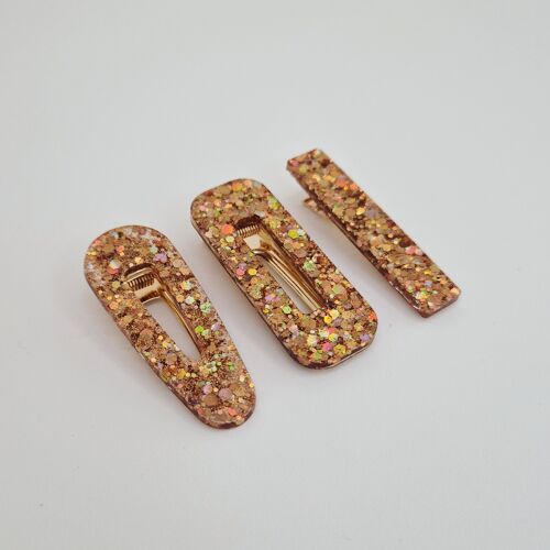 Barrette en résine paillettes Polka gold