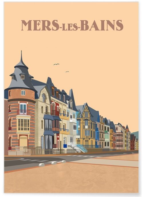 Affiche illustration de la ville de Mers-les-Bains