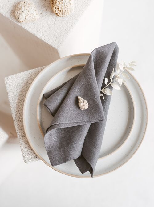Linen Table Napkin with Mitered Corners  • Square Serviette CHARCOAL GREY
