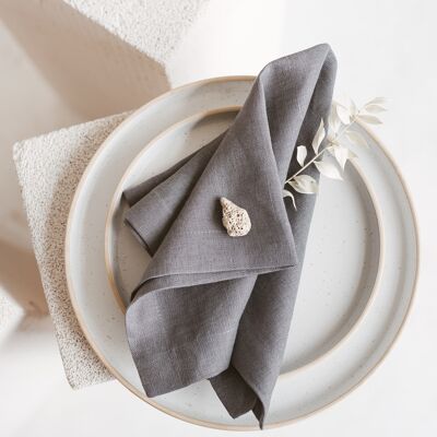Linen Table Napkin with Mitered Corners  • Square Serviette CHARCOAL GREY