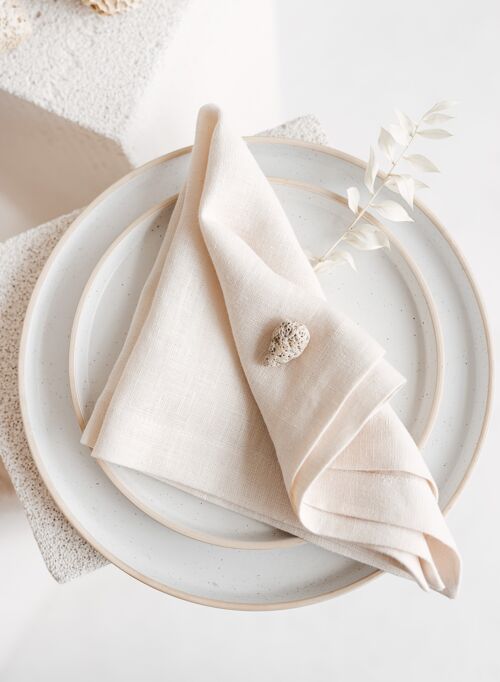 Linen Table Napkin with Mitered Corners • Square Serviette WHITE SAND
