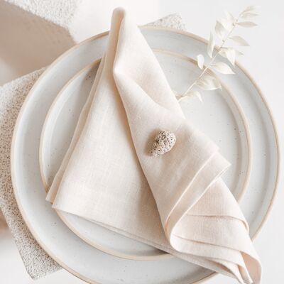 Linen Table Napkin with Mitered Corners • Square Serviette WHITE SAND