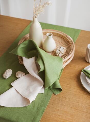 Serviette de table en lin avec coins en onglet • Serviette carrée SABLE BLANC 11