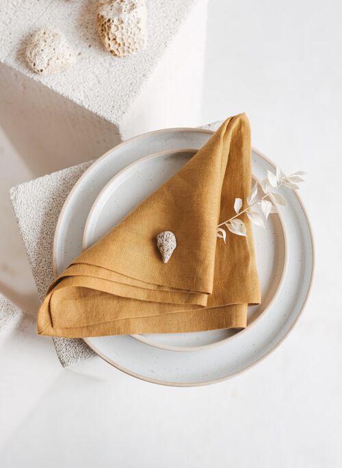 Linen Table Napkin with Mitered Corners • Square Serviette MUSTARD YELLOW