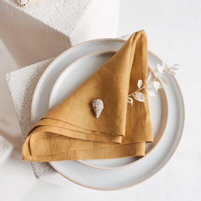 Linen Table Napkin with Mitered Corners • Square Serviette MUSTARD YELLOW