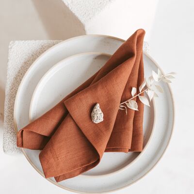 Linen Table Napkin with Mitered Corners • Square Serviette COPPER RED