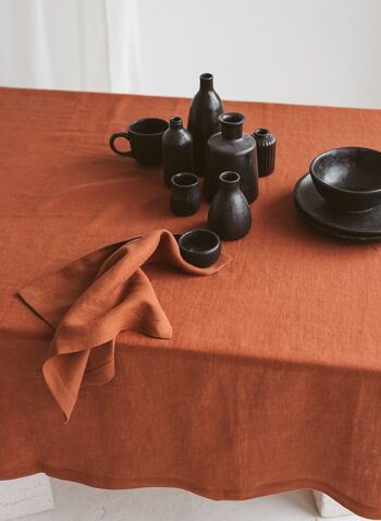 Serviette de table en lin avec coins en onglet • Serviette carrée CUIVRE ROUGE 3