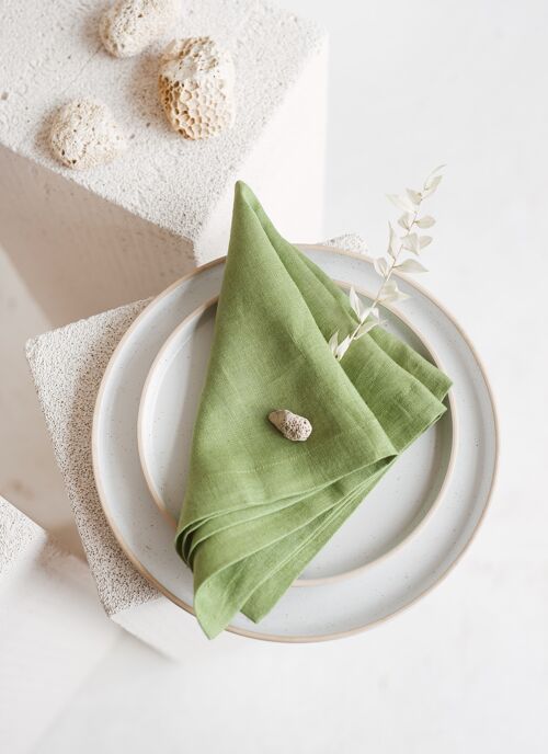 Linen Table Napkin with Mitered Corners • Square Serviette FOREST GREEN