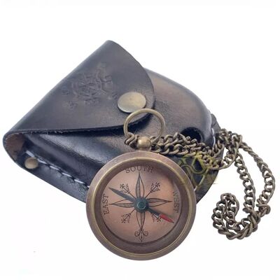 Victorian Brass Compass In Leather Case