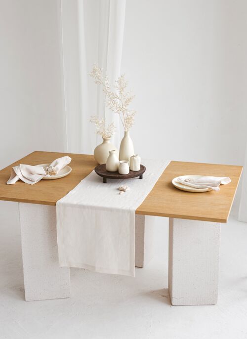 Linen Table Runner with Mitered Corners WHITE SAND