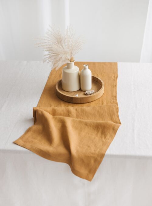 Linen Table Runner with Mitered Corners MUSTARD YELLOW