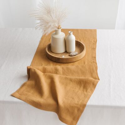 Linen Table Runner with Mitered Corners MUSTARD YELLOW