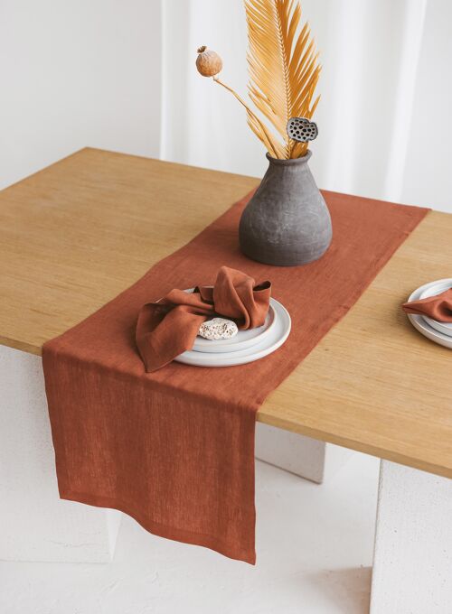 Linen Table Runner with Mitered Corners COPPER RED
