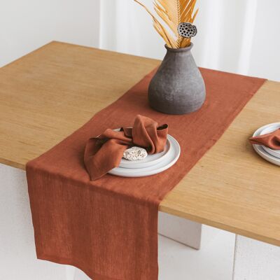 Linen Table Runner with Mitered Corners COPPER RED