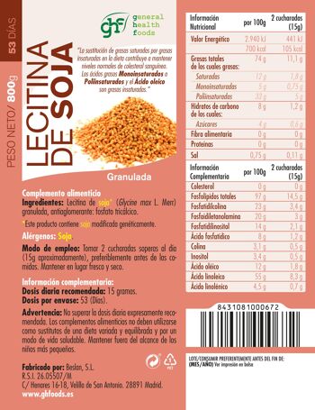 Lécithine de soja granulée GHF Sachet 800 gr 4