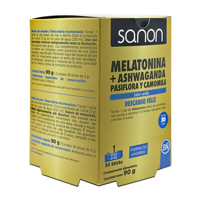 SANON Mélatonine + Ashwanda - Passiflore et Camomille 30 sticks saveur pastèque