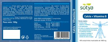 SOTYA Calcium + Vitamine D3 100 comprimés à croquer 1gr 4