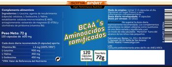 SOTYA BCAA'S (Acides Aminés Ramifiés) 120 gélules de 600 mg 4