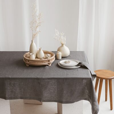 Linen Tablecloth with Mittered Corners • CHARCOAL GREY 142x142cm