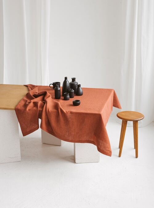 Linen Tablecloth with Mitered Corners • COPPER RED 142x142cm