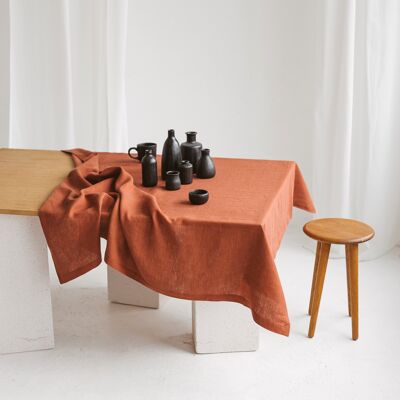 Linen Tablecloth with Mitered Corners • COPPER RED 142x142cm