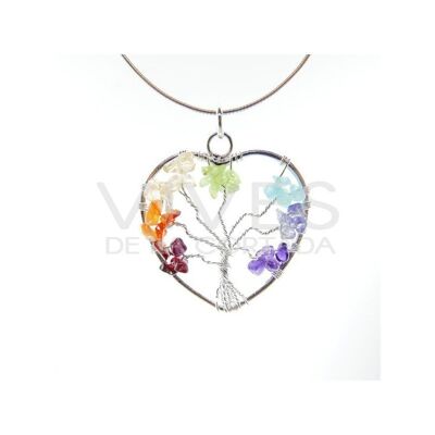 Heart Pendant with Tree of Life Chakras in Silver Plated
