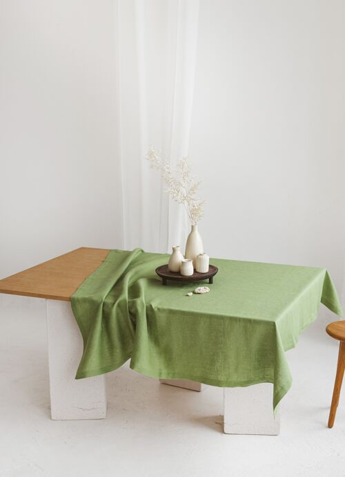 Linen Tablecloth with Mitered Corners • FOREST GREEN 142x142cm