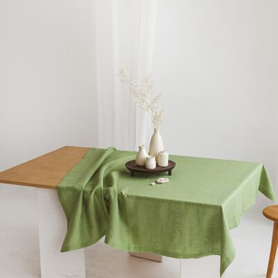 Linen Tablecloth with Mitered Corners • FOREST GREEN 142x142cm