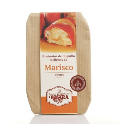 PEPERONI RIPIENI AI FRUTTI DI MARE 4 UNITÀ LATTINA A-F 270 ml.