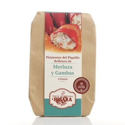 PIMIENTOS RELLENOS DE MERLUZA Y GAMBAS 4 UDS LATA A-F 270 ml.