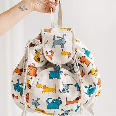Linen Backpack • Women’s Boho Rucksack DOGS
