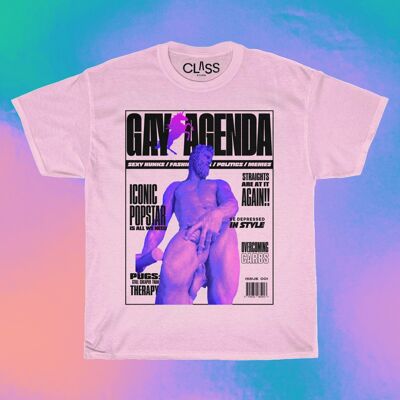 GAY AGENDA - T-shirt grafica queer, abbigliamento essenziale per l'orgoglio, camicia per riviste gay, regalo divertente LGBTQ