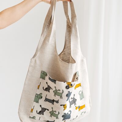 Linen Shopper Bag • Foldable Tote DOGS