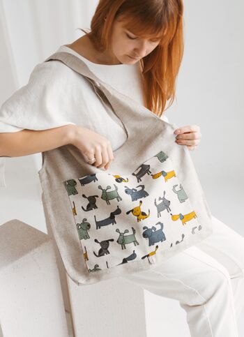 Sac shopping en lin • Fourre-tout pliable CHIENS 4