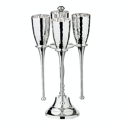 Set of 4 champagne flutes Didi with stand, hammered, silver-plated, height 32 cm