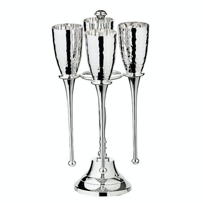 Set di 4 calici da champagne Didi con supporto, martellati, argentati, altezza 32 cm