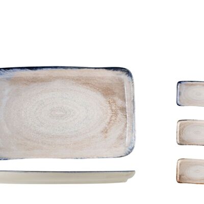 Handwerklicher rechteckiger Teller aus Steinzeug in verschiedenen Farben 24x14 cm.