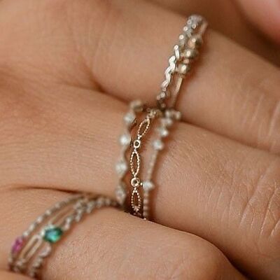 Bague fine ARGENT 925 géométrique amande et mini cercle